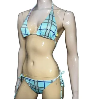 WIA W.I.A. Dolls Kill Womens Size S Blue Purple Gray Silver Plaid RIP Bikini Set thumbnail 5