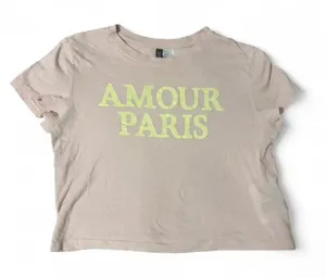Divided H&M Pink Cotton Blend Amour Paris Graphic Cropped Tee Shirt Top Size Medium thumbnail 1