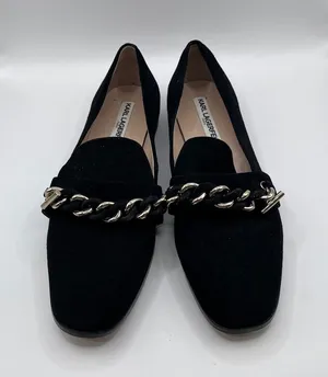 Karl Lagerfeld Paris Lynette Women's Black Suede Chain Loafer Flats Shoes 8.5M thumbnail 1