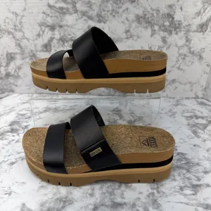 Reef Cushion Vista Higher Platform Slide Sandals Size 7.5 Black Arch Support thumbnail 9