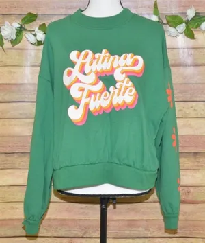 Latino Heritage Month Retro Look Green Cropped Sweatshirt Size XL Latina Fuerte thumbnail 1