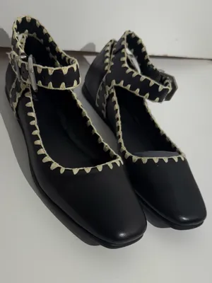NWOB Free People Crochet Mystic Black Mary Jane Flats White Stitching Size 8.5 thumbnail 8