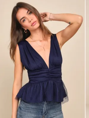 LULU's Sexy Romantic Swiss Dot Chic Flirty Date Night Out Peplum Top thumbnail 1