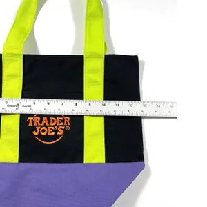 Trader Joe's Mini Canvas Halloween Tote Bag Black Purple Embroidered Logo EUC thumbnail 6