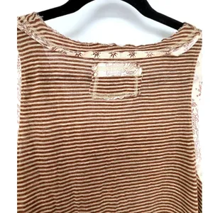 Free People Tank Top Striped Henley Medium Brown Linen Blend Boho Sleeveless thumbnail 9