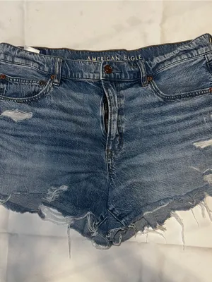 American Eagle Outfitters Distressed Mid-Blue Denim Cutoff Shorts Womens 12 thumbnail 1