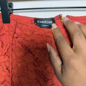 Bebe Women Embroidered Pants 2 Rust Orange‎ Floral Lace High Rise Flare Leg thumbnail 2