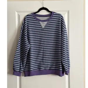 ANRABESS Striped Oversized Purple Blue Long Sleeve Sweatshirt Large thumbnail 3