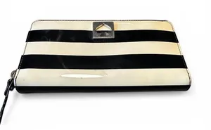 Kate Spade Black and White Striped Patent Leather Wallet thumbnail 1