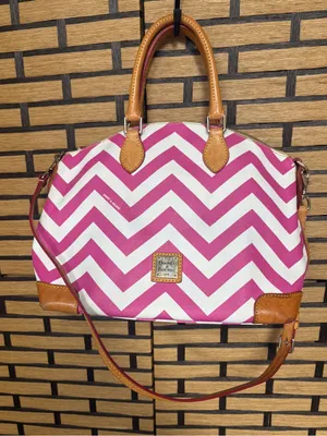 Dooney & Bourke pink and white Chevron satchel thumbnail 1