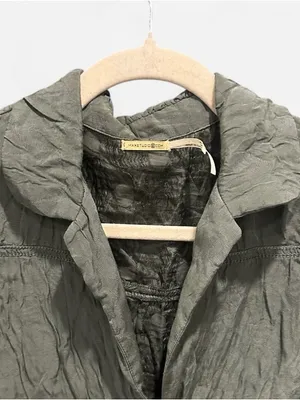 Max Studio Olive Green Silk Blend Peplum Blouse Size 6 M Y2K Boho thumbnail 5