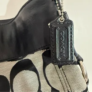 Coach Black and Cream Signature Shoulder Bag thumbnail 8