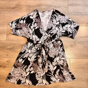 NWT Soma Kimono Wrap Short Sleeve‎ Dress Vintage Bouquet Black XXL 2XL thumbnail 1