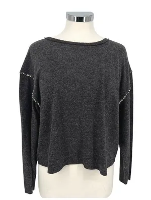 Hem & Thread Contrast Trim Relaxed Long Sleeve Top Charcoal Size Small NWT thumbnail 1