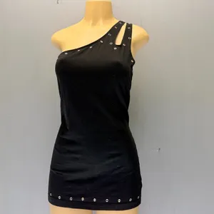 XXI Y2K Mini Tank Dress Cold Shoulder Black | Grommet Cutout | L/G NWOT thumbnail 4