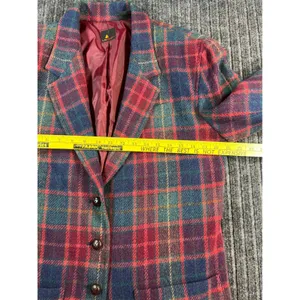 Vintage 90s LIZSPORT Blazer Women 10 Plaid Wool Shoulder Pads Tartan Jacket Fall thumbnail 6