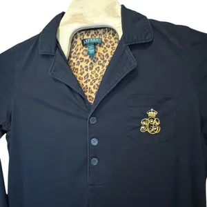 Lauren Ralph Lauren Sleep Shirt Dress XL Leopard Trim Crest Logo Old Money Mobb thumbnail 2