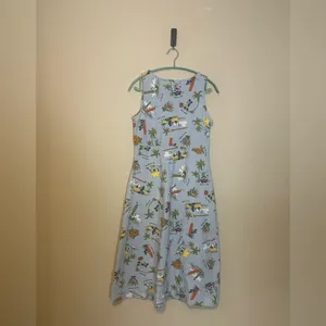 Disney Shopping Vintage Tiki Hawaiian Print Surplice Dress Mickey Minnie‎ Medium thumbnail 5