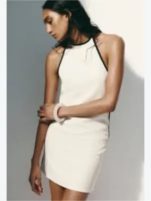 H&M White Halter Slip Dress with Black Trim thumbnail 2