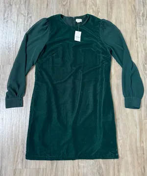 J. Crew Dark Green Velvet Sleeve Shift Dress -NWT thumbnail 1