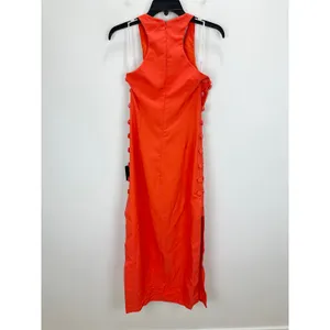 Lulus Masterfully Mod Bright Orange Side Button Midi Dress Cutout Large NWT thumbnail 9