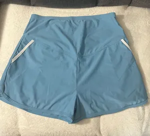 High-Rise Athletic Shorts in Light Blue with White Trim thumbnail 1