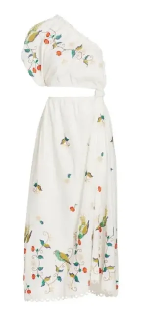 FARM RIO Pitanga Embroidery One Shoulder Cut Out Maxi Dress Size S- $325 MSRP thumbnail 1