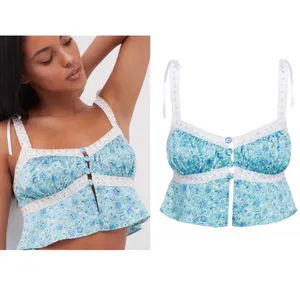 For Love & Lemons Alana Floral Print Lace Strap Cami Camisole Crop Top Size XXS thumbnail 2