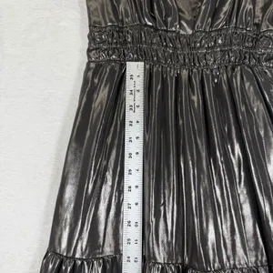 Anthropologie Metallic Carbon Tiered Maxi Dress Smocked Waist Short Sleeve S NEW thumbnail 7