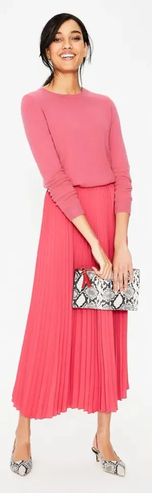 Boden • Kristen Pleated Skirt in Strawberry Shortcake Pink midi coral accordion thumbnail 1