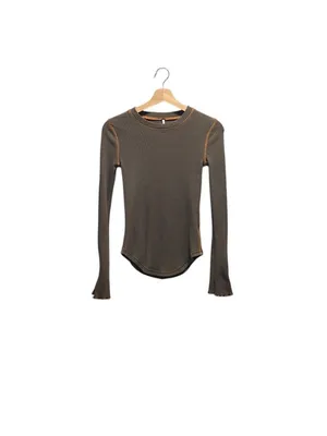 Free People Zip It Waffle Knit Thermal Top Khaki Size XS Neutral Fall Boho Cute thumbnail 2