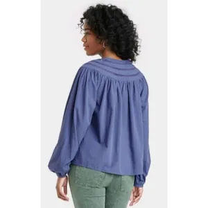 NWOT Cornflower Blue Balloon Sleeve Crochet Yoke Blouse Top New thumbnail 2