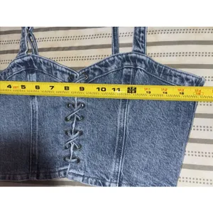 Social Tourist Abercrombie Denim Lace Up Cropped Corset Top Sz M Women’s thumbnail 10