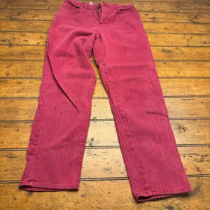 Forenza Women's reddish‎ Pink Pinstripe Corduroy Pants High Waisted Straight Leg thumbnail 1