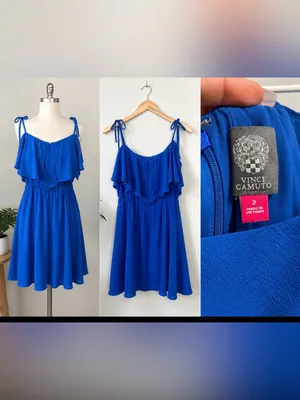 Vince Camuto Royal Blue Flutter Overlay Dress | Size 2 thumbnail 2