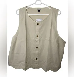 American Eagle Button Down Scalloped Sleeveless Beige Top NWT thumbnail 1