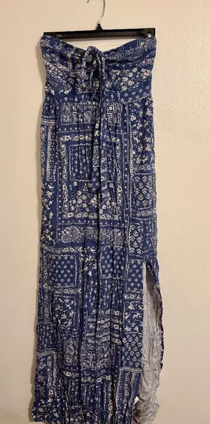 Rewind Navy Bandana Paisley Strapless Maxi Dress thumbnail 1