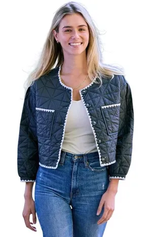 SARA CAMPBELL Women’s Gray Button Up Whipstitch Puffer Jacket thumbnail 1