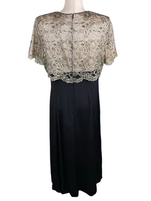 Vintage 80s Jeffrey and Dara Cocktail Evening Dress Size 14 Lace Overlay Gown thumbnail 4