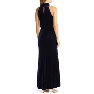 Eliza J Navy‎ Blue Velvet Halter Neck Maxi Gown EJ1M9028 Womens 8 NWT thumbnail 2