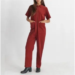 All Row Rust Red Corduroy Utility Jumpsuit Short Sleeve Zip Front PM1070 Large thumbnail 10
