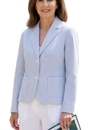 Boden Seersucker Blazer Blue White Striped Tailored Jacket US 10 UK 14 thumbnail 1