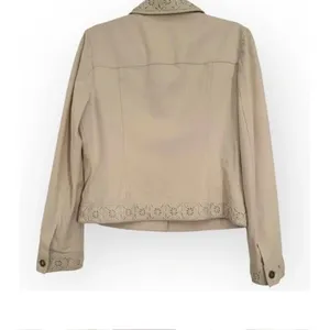 St. John Sport Ivory Stretch Cotton Jean/Denim Embroidered Jacket sz‎ S thumbnail 4