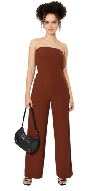 Wild Fable NWT 60O Womens Strapless Wide Leg Jumpsuit Brown Small‎ W9ZZEP thumbnail 1