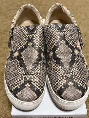 Steve Madden Jainna Snake-Print Slip-On Sneakers in Taupe thumbnail 1