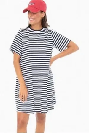 Pomander Place Tuckernuck Women's Navy Striped Zoe Mini Tee Dress T-Shirt Size S thumbnail 1