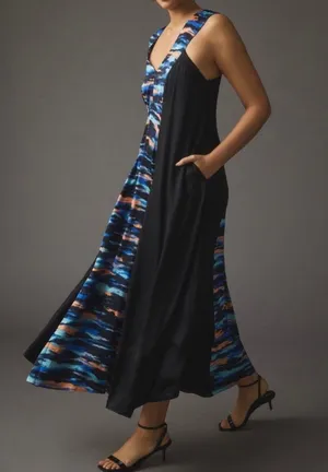 Anthropologie Maeve V-neck Colorblocked Oversized Maxi Dress, Size 0 thumbnail 1