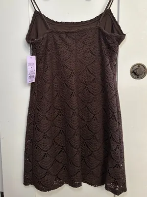 Wild Fable Crochet Mini Dress Brown Chocolate Shell Detail Small NWT thumbnail 4