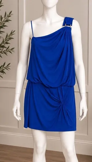 Laundry Shelli Segal Women One Shoulder Draped Blouson Dress Royal Blue Size 4 thumbnail 1