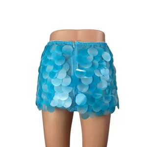 Women's Blue Sequin Shell Mermaid Sparkly High Rise Mini Casual Skirt Size L thumbnail 4